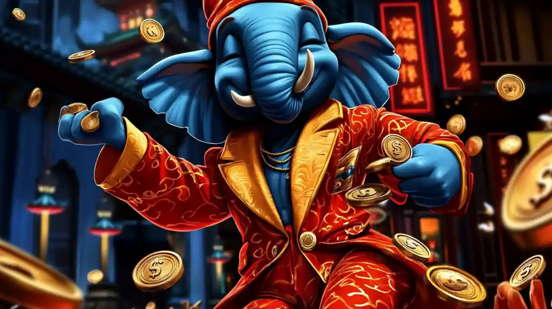 Stylish woman in golden outfit holding smartphone with OKLV casino app surrounded by glowing Bitcoin coins in neon Asian nightlife atmosphere